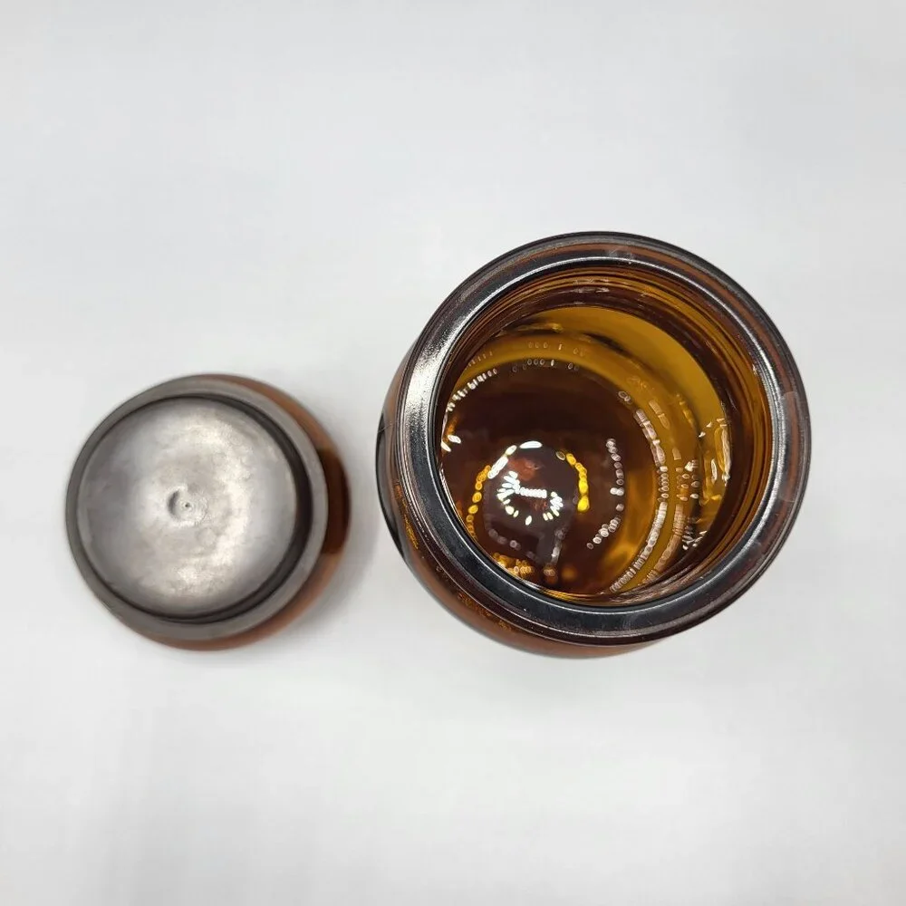 Vintage Amber Brown Glass Apothecary Jar With Bubble Lid Made In Belgium